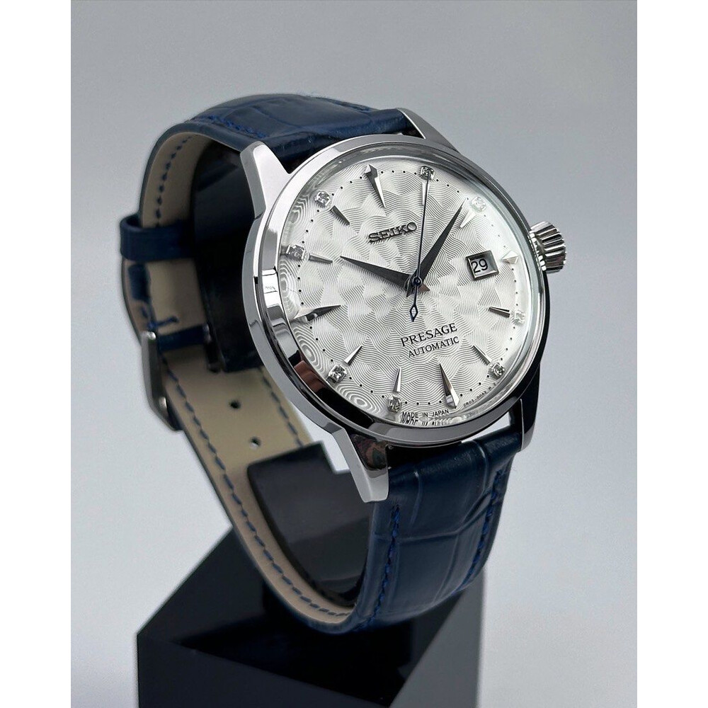 Custom Seiko Mod • White Diamond Sakura Silver Presage • 40.5mm